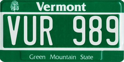 VT license plate VUR989