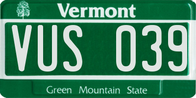 VT license plate VUS039