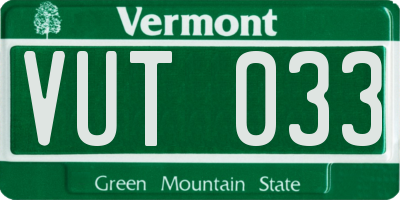 VT license plate VUT033