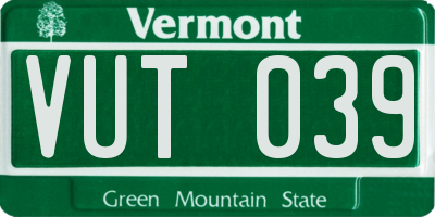 VT license plate VUT039