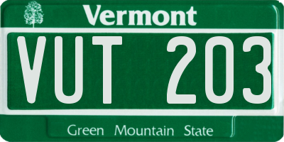 VT license plate VUT203