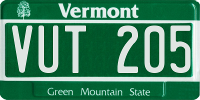 VT license plate VUT205