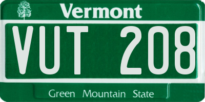 VT license plate VUT208