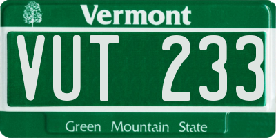 VT license plate VUT233