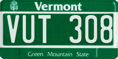 VT license plate VUT308