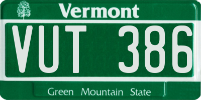 VT license plate VUT386