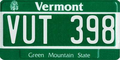 VT license plate VUT398