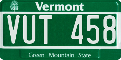 VT license plate VUT458