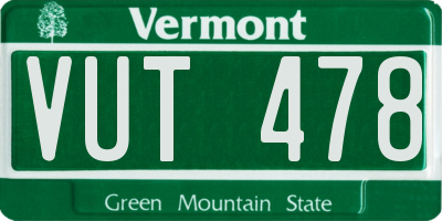 VT license plate VUT478