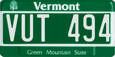 VT license plate VUT494