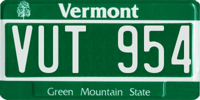 VT license plate VUT954