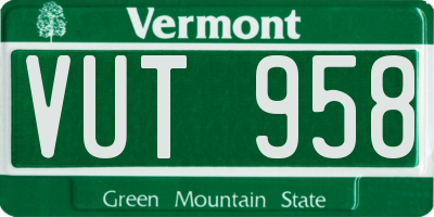 VT license plate VUT958