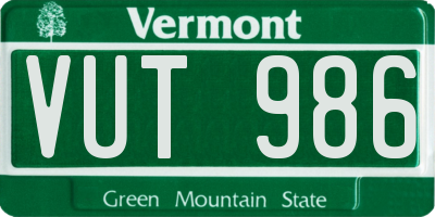 VT license plate VUT986