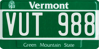VT license plate VUT988
