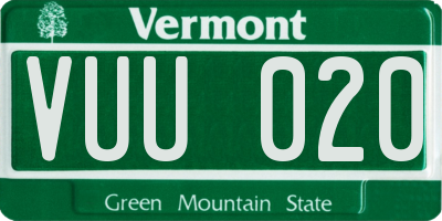 VT license plate VUU020