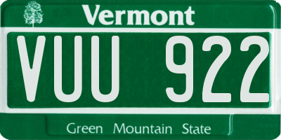 VT license plate VUU922
