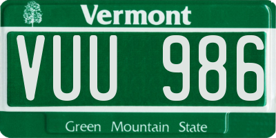 VT license plate VUU986