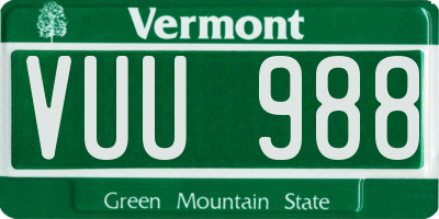 VT license plate VUU988