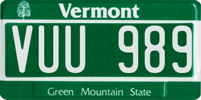 VT license plate VUU989
