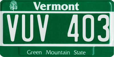 VT license plate VUV403