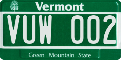 VT license plate VUW002