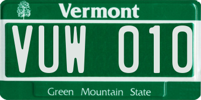 VT license plate VUW010