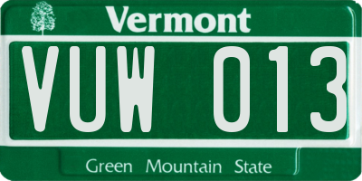 VT license plate VUW013