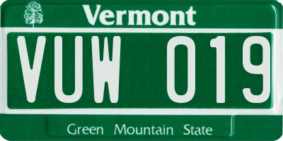 VT license plate VUW019