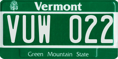 VT license plate VUW022