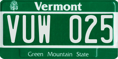 VT license plate VUW025