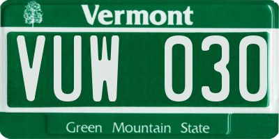 VT license plate VUW030