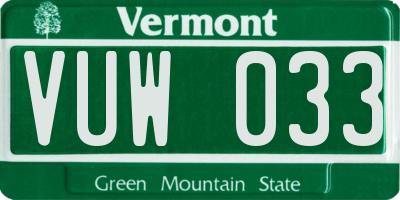 VT license plate VUW033