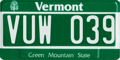 VT license plate VUW039