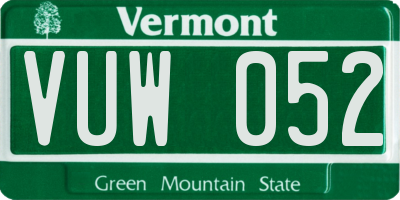 VT license plate VUW052