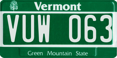 VT license plate VUW063