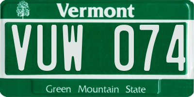 VT license plate VUW074