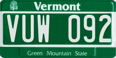 VT license plate VUW092