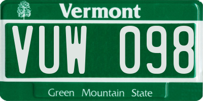 VT license plate VUW098