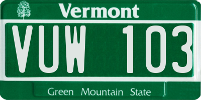 VT license plate VUW103