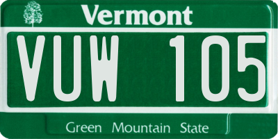 VT license plate VUW105