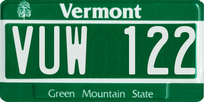 VT license plate VUW122