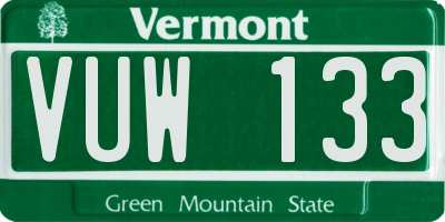 VT license plate VUW133