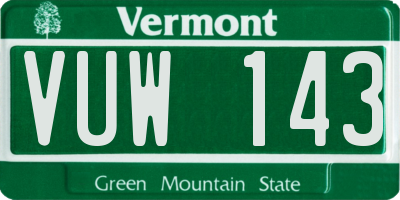 VT license plate VUW143