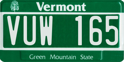 VT license plate VUW165