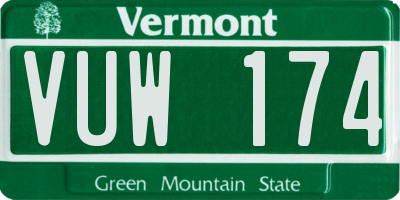 VT license plate VUW174