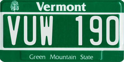VT license plate VUW190