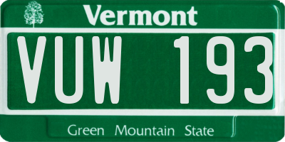VT license plate VUW193