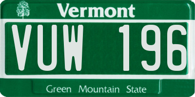 VT license plate VUW196