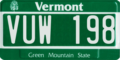 VT license plate VUW198
