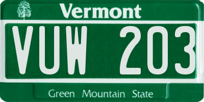 VT license plate VUW203